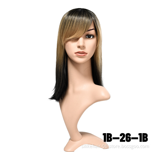 Straight Wigs Hair for Women Natural As Real human wigs  16 Inches Straight with Flat Bangs Synthetic Dyeing Gradient ShortHair